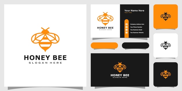 Honey Bee animals logo vector design and business card