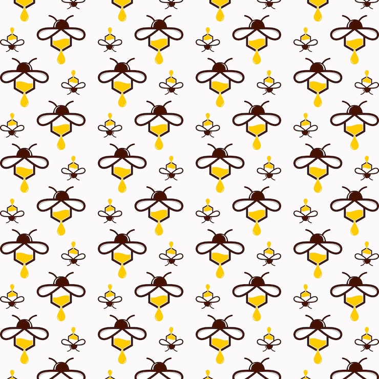 Vector honey bee art illustration seamless pattern colorful trendy vector background