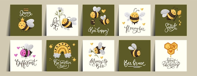 Honey bee cute summer card set