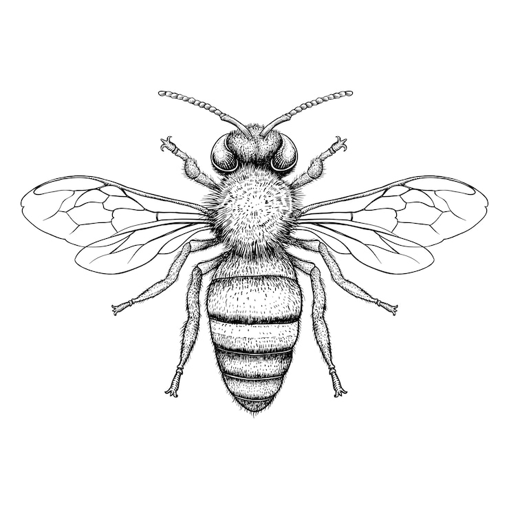 Vector honey bee engraving illustration on white background