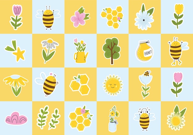 꿀벌 꽃과 무지개 클립 아트 봄 요소의 컬렉션 스크랩북 요소