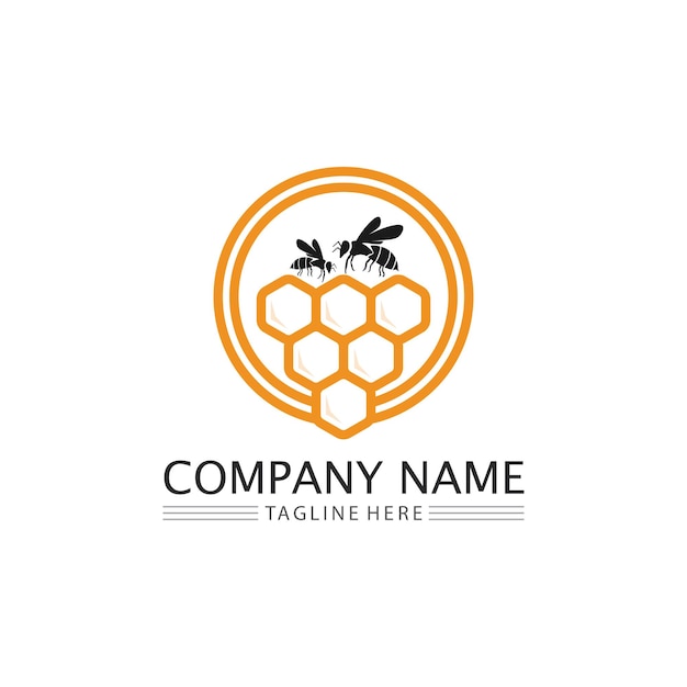 Honey and bee icon logo vector animal design and illustration