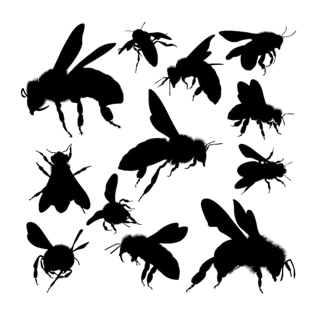 Honey bee insect silhouettes