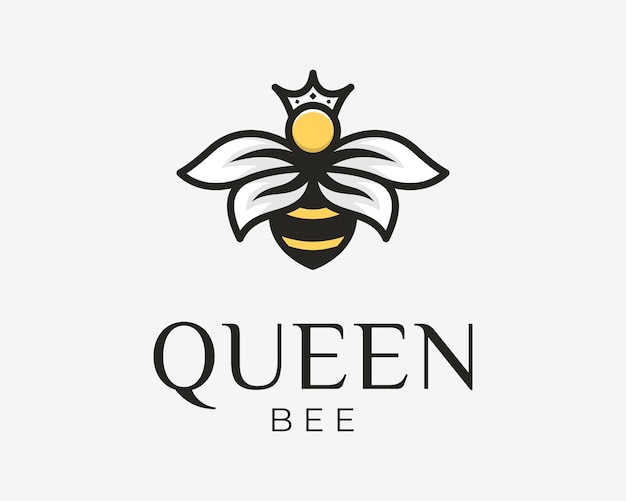 Vector honey bee insect wing fly buzz bees crown queen king princess mascot cartoon vector logo design