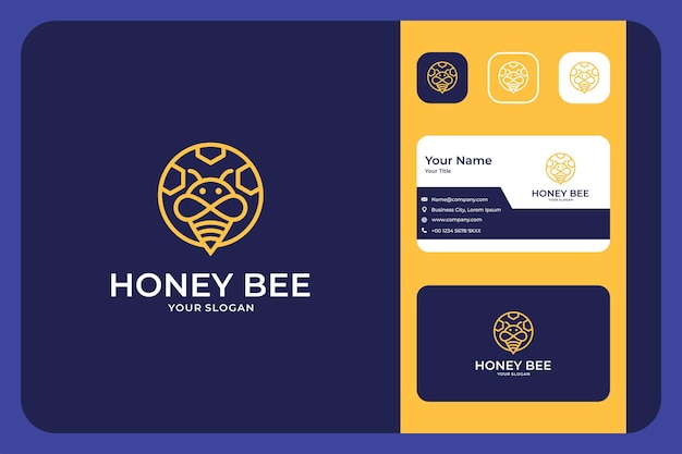 Honey bee line art logo design and business card