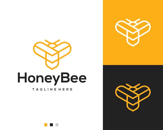 Honey bee line art logo design template