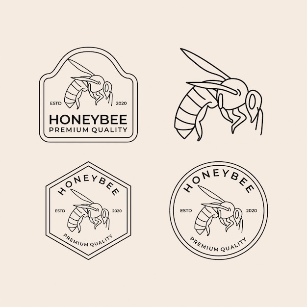 Honey bee line art vintage logo set