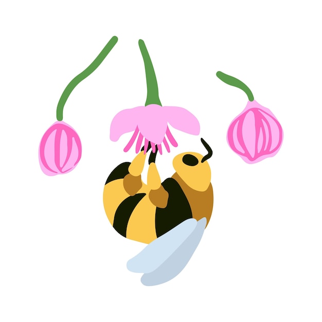 벡터 꽃 벡터 일러스트 레이 션을 pollinating 꿀벌