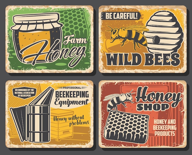 Honey and bee posters beekeeping farm food