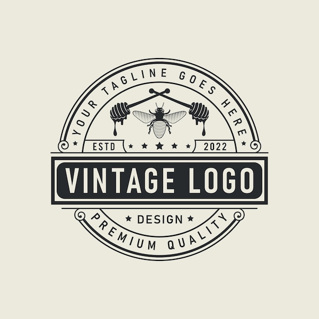 Honey bee retro style logo design template