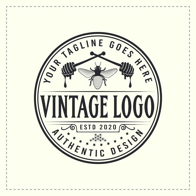 honey bee retro vintage logo design with badge