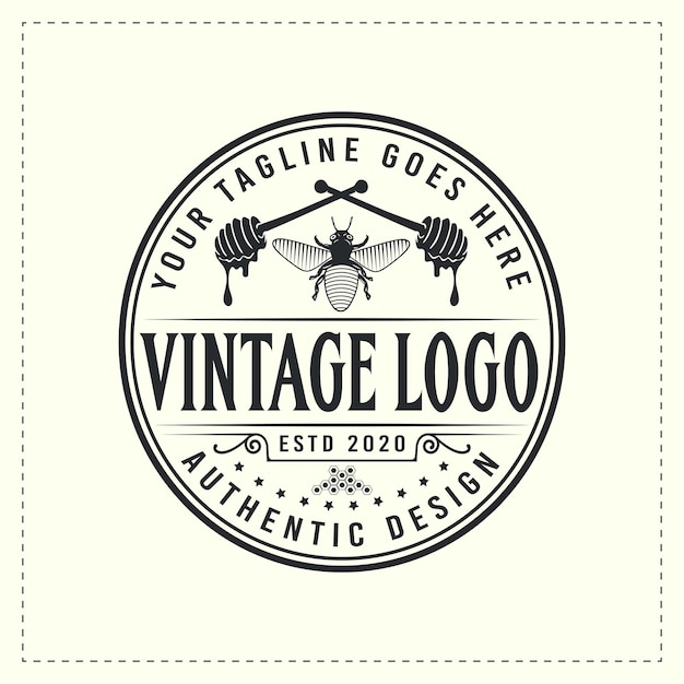 Logo vintage retrò delle api del miele con badge