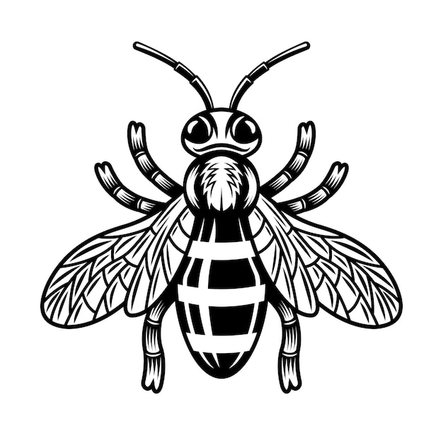 흰색 배경에 고립 된 흑백 빈티지 스타일에서 꿀벌 벡터 자세한 그림