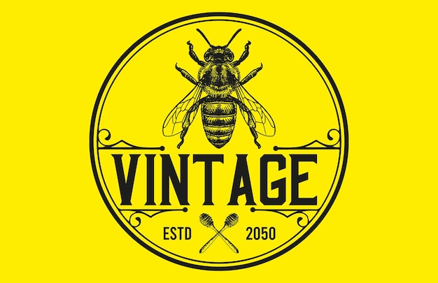 Honey bee vintage logo design