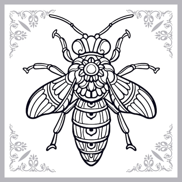 Медоносная пчела zentangle искусства, изолированные на белом фоне