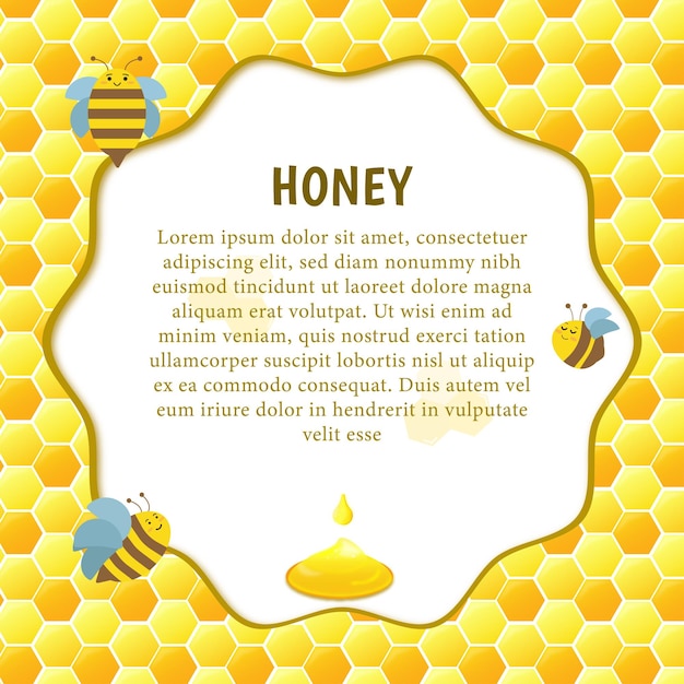 Vector honey beehive background hexagon pattern with liquid honey social media honey template