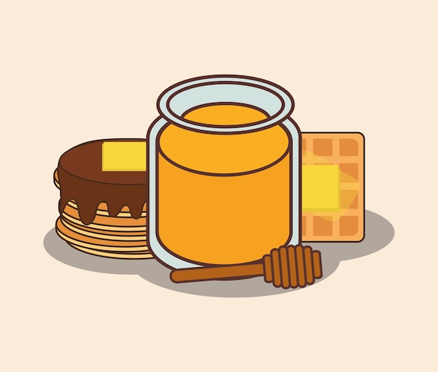 honey bottle with pancakes and waffles 