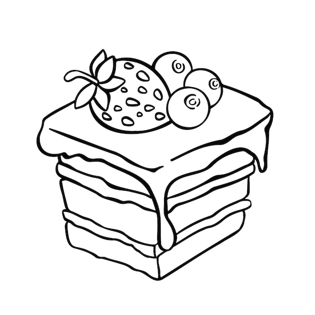 Honey cake with fruits cake dessert handdrawn illustration