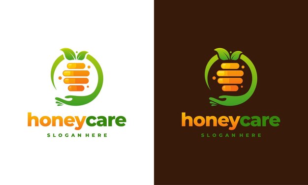 Honey Care logo-ontwerpconcept, Honeycomb-logo-ontwerpsjabloon, pictogramsymbool