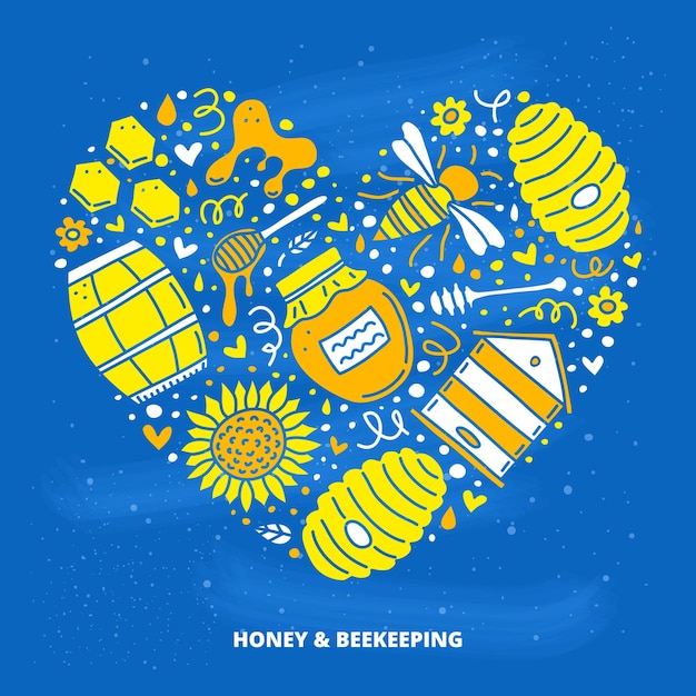 Honey colorful doodles in heart shape