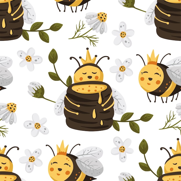 Honey cute bee insect summer seamless pattern background