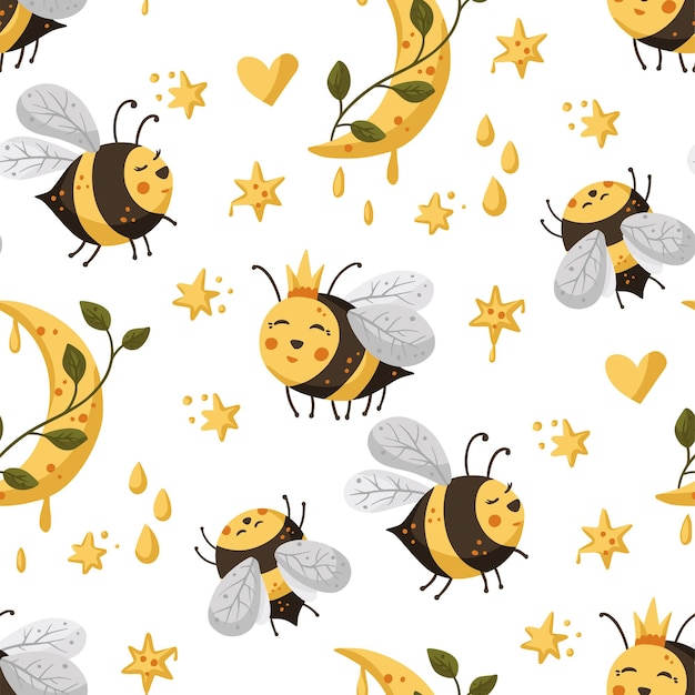 Honey cute bee insect summer seamless pattern background