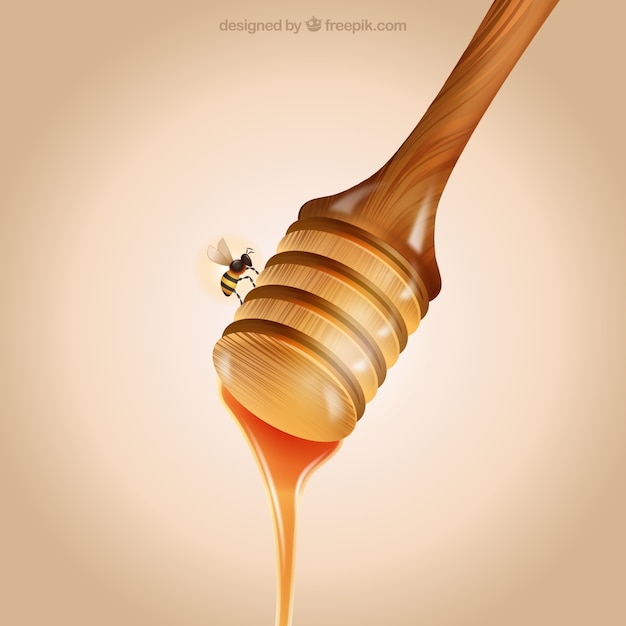 Vector honey dipper with bee