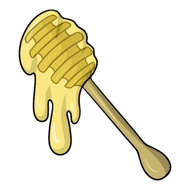 Honey dripping from a honey stick Wooden spoon for honey vector illustration in cartoon style