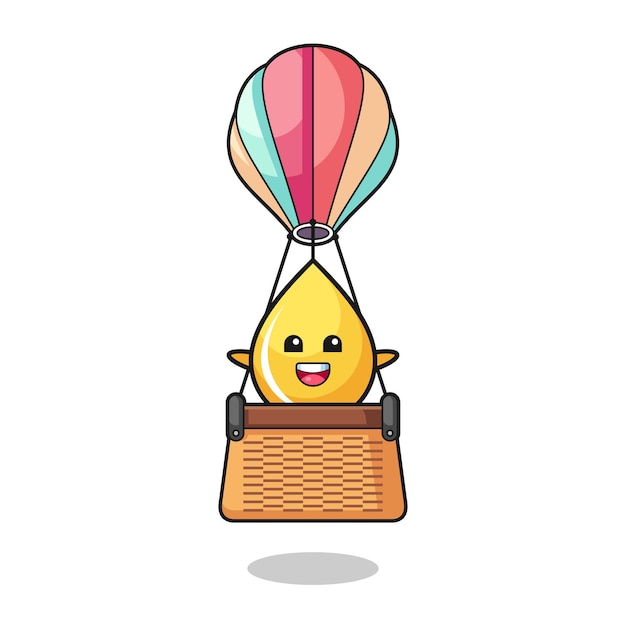 Honey drop mascot riding a hot air balloon , cute design