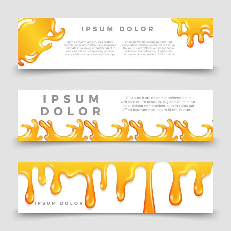 Vector honey drops and splashes horizontal banners templates