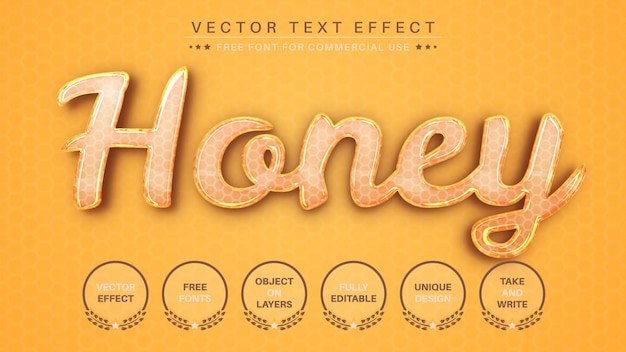 Vector honey editable text effect font style