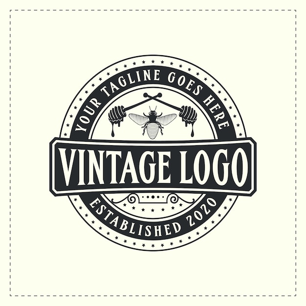honey farm honey bee retro vintage logo design