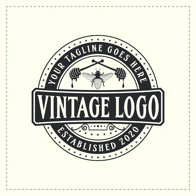 Vector honey farm honey bee retro vintage logo design