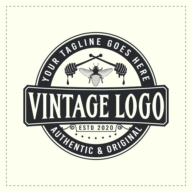 Vector honey farm honey bee retro vintage logo design