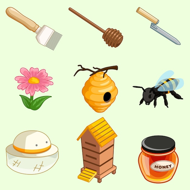 Vector honey farm tool collection