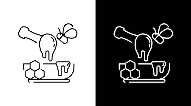 Honey and Flying Bee Outline Icon Design Black and white