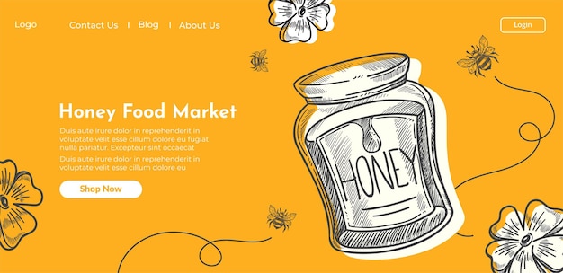 Honey food market organic shop website vector