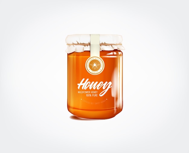 honey in glass jar isolated with label