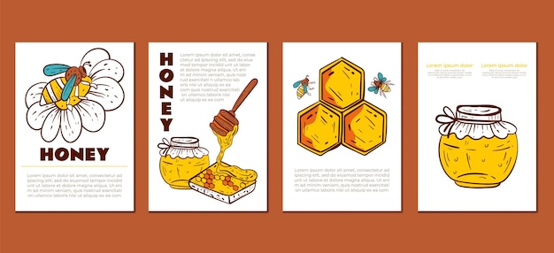 Honey honeycomb honeybee poster banner flyer isolated set design graphic illustration