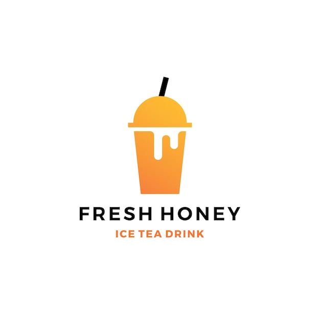 Honey ice tea cup bubble drink logo