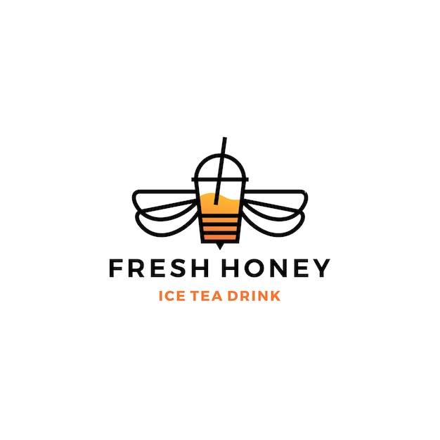 Honey ice tea cup bubble drink logo