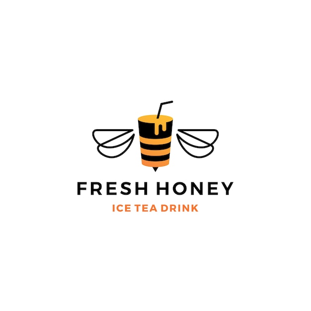 Honey ice tea cup bubble drink logo