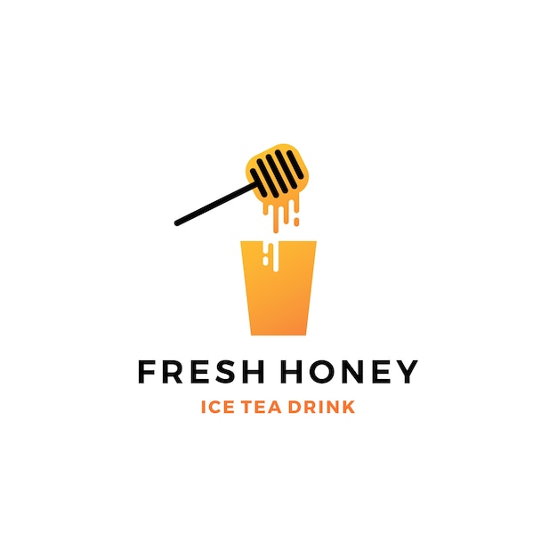 Honey ice tea cup bubble drink logo