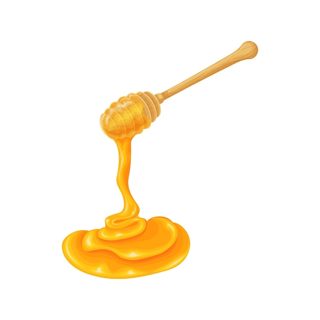 Honey An image of honey dripping from a honey spoon Sweet bee honey Vector illustration isolated on a white background