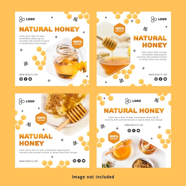 Vector honey instagram post set