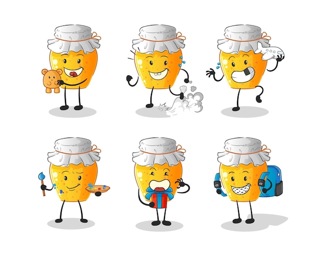 Honey jar children group character. cartoon mascot vector