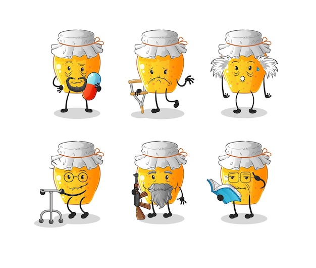 Honey jar elderly character cartoon mascot vector