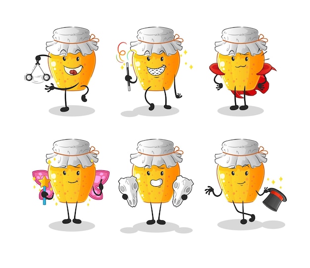 Honey jar magic group character cartoon mascot vector