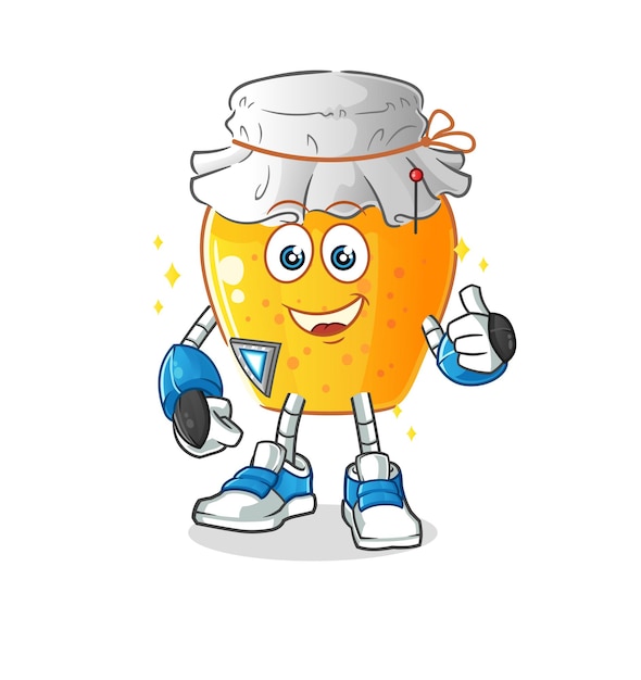 honey jar robot character. cartoon mascot vector