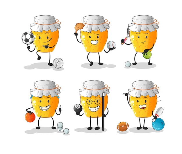 Honey jar sport set character cartoon mascot vector